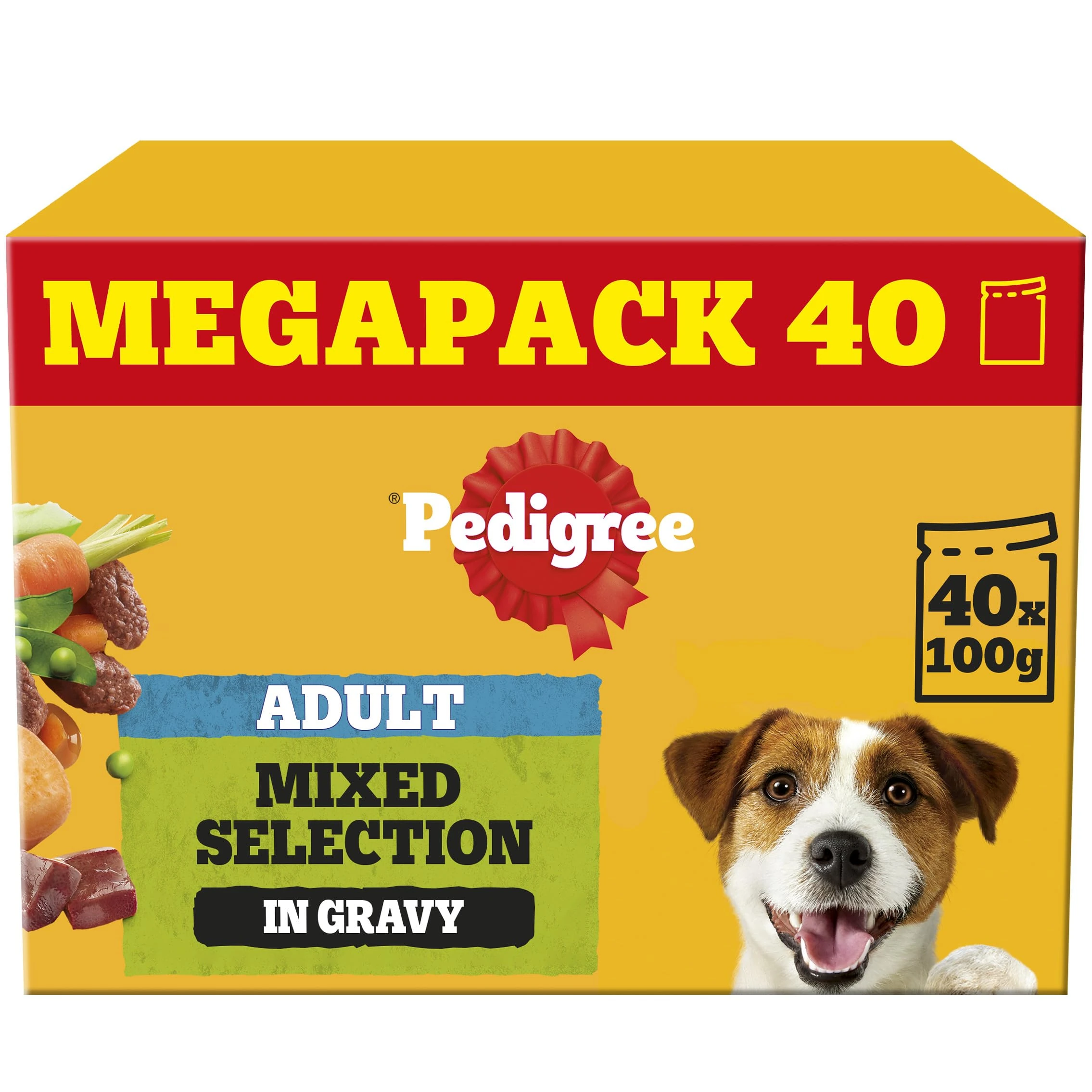 Pedigree Adult Dog Wet Food Pouch Mixed Selection in Gravy, 40x100g