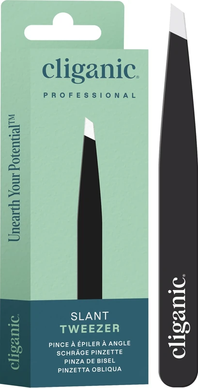 Cliganic Professional Eyebrow Tweezers Slant Tip - Precision for Men & Women, Stainless Steel Best for Plucking Chin Facial Hair