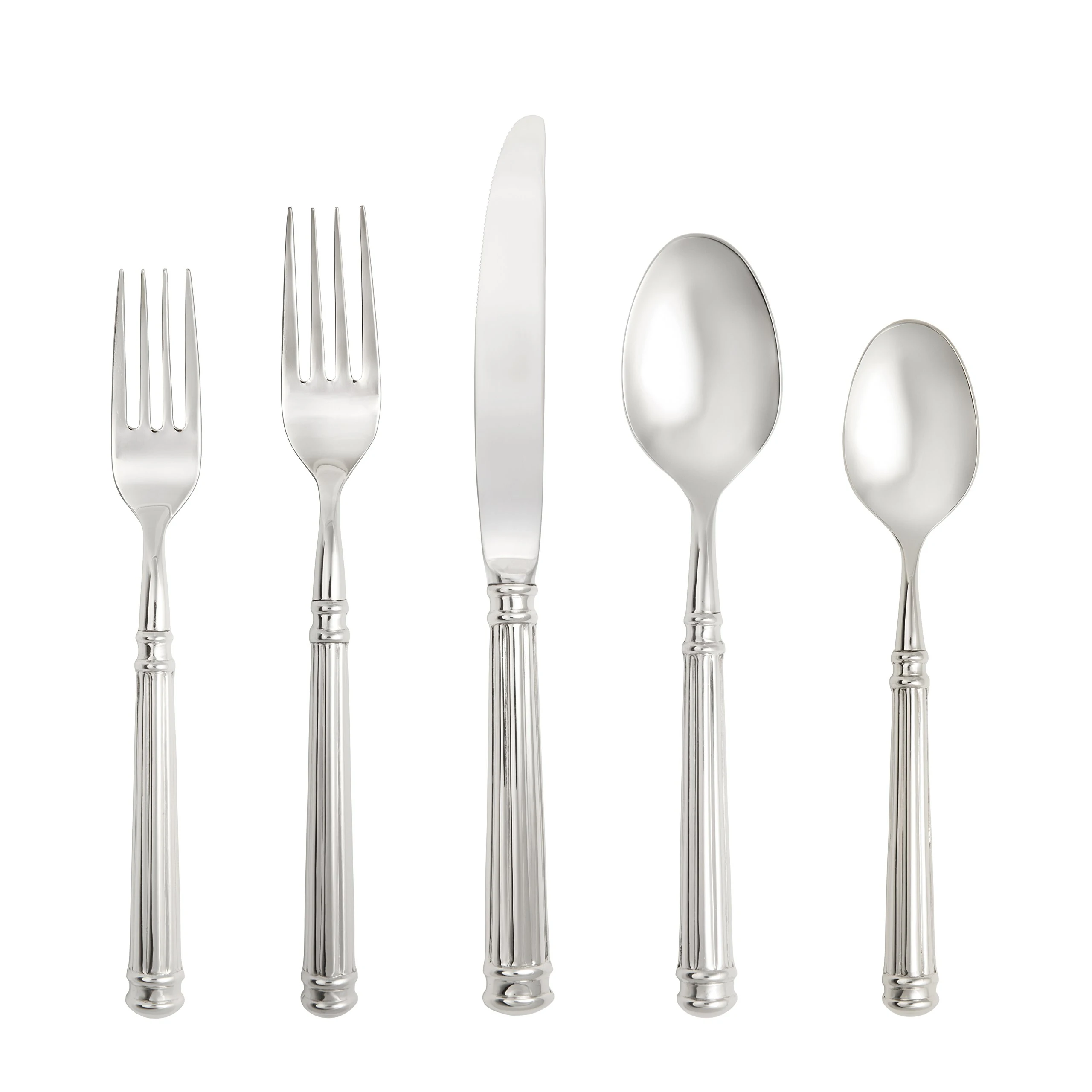 Fortessa 5PPS-138H-20PC Nyssa Flatware 20 Piece Place Setting, 18/10 Stainless Steel, Polished Stainless