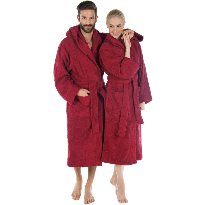 CelinaTex 5001194 Terry Towelling Bathrobe with Hood Cotton Sauna Gown for Men and Women Quality Dressing Gown Fluffy Cuddly Öko-Tex Montana Hooded Bathrobe Size L Bordeaux