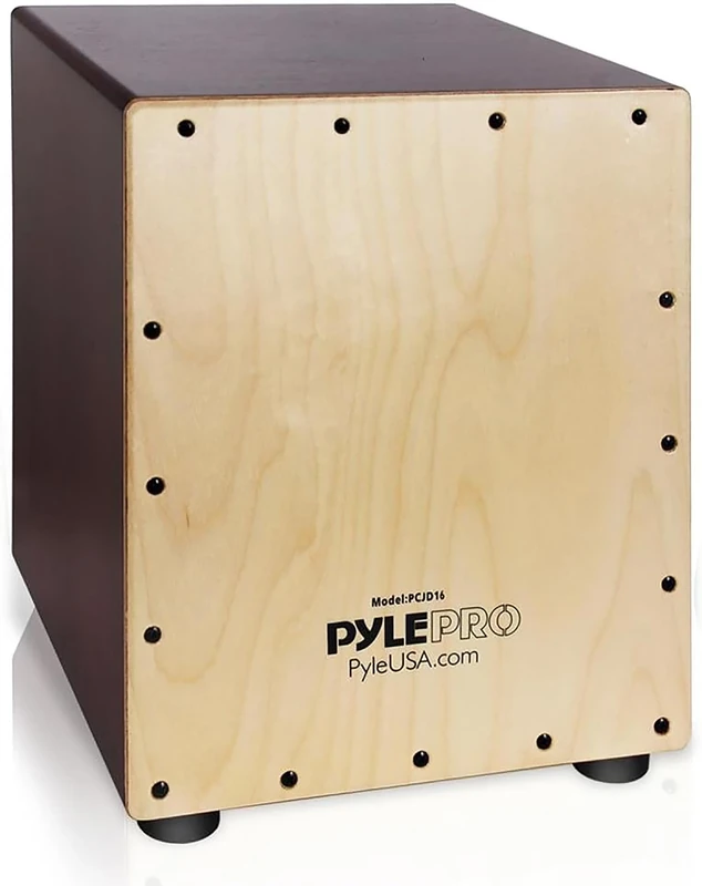 Pyle Full Size Cajon Drum Box, Acoustic Wooden Percussion Beat Box Instrument with Birchwood Playing Surface, Internal Guitar Strings for Deep Bass Sound, Portable Jam Cajon for Musicians