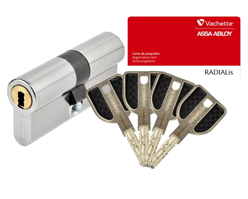 Vachette Radialis – Maximum Security Stainless Steel Lock Cylinder 42.5 x 42.5 mm for Exterior, Front Doors – 4 Uncopying Keys, 42,5x42,5