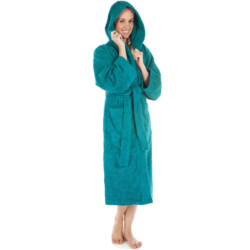 CelinaTex 5001176 Terry Towelling Bathrobe with Hood Cotton Sauna Gown for Men and Women Quality Dressing Gown Fluffy Cuddly Öko-Tex Montana Hooded Bathrobe Size L Turquoise