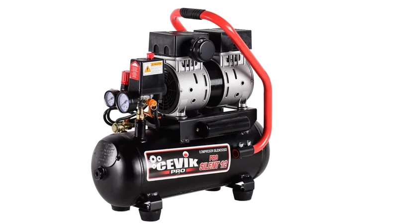 CEVIK PRO - CA-PRO12SILENT - Silent Air Compressor - 62 dB - Capacity of 12 L - 1HP Motor - Max Pressure 8 Bar - Flow Rate of 115 l/min - Oil Free - Maintenance Free - Compact and Portable