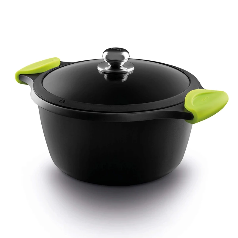 Castey Induction Deep Casserole with Tempered Glass Lid and Silicone Side Handles, 20 cm