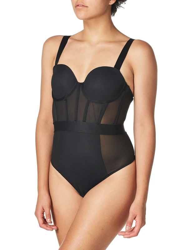 DKNY Women's Sheers Cupped Strapless Bodysuit, Black (Black Bp), One (Size: 32B)