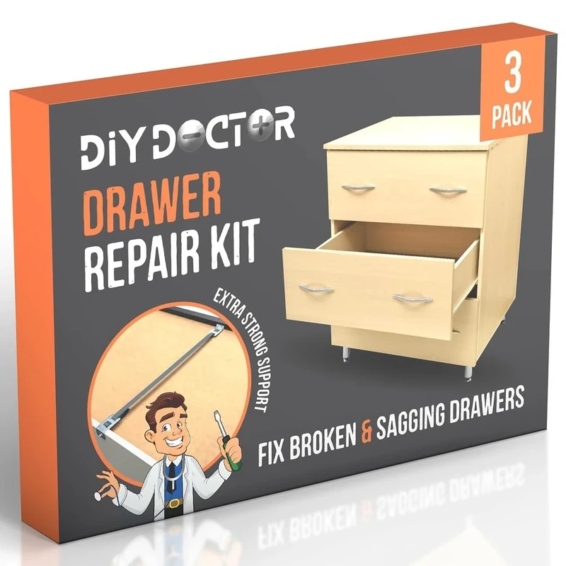 DIY Doctor - Drawer Doctor Kit - Mend Repair Broken Buckled Drawers - Drawer Strengthener - Drawer Repair Kit - Drawer Support - Drawer Reinforcers Fixing Kit - 3 Pack
