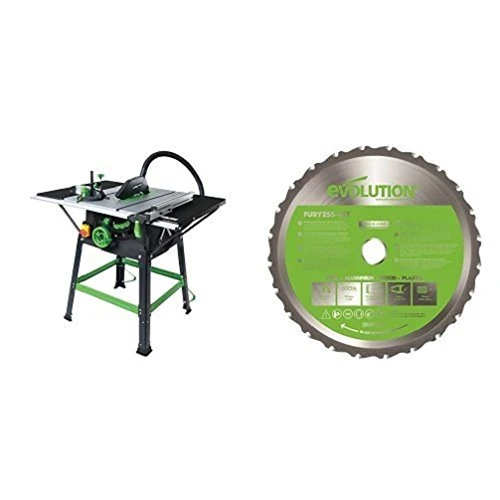 Evolution Power Tools - Project FURY5-S Multi-Purpose Table Saw, 255 mm (230V) with Multi-Purpose Carbide-Tipped Blade, 255 mm Bundle