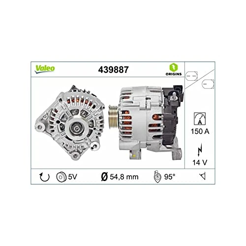 VALEO - 439887-Alternator- Alternator Charge current: 150 Amp - Grooves: 5 grooves - Pulley diameter: 54,8 mm - Voltage: 14 V - Rotation direction: CLOCKWISE