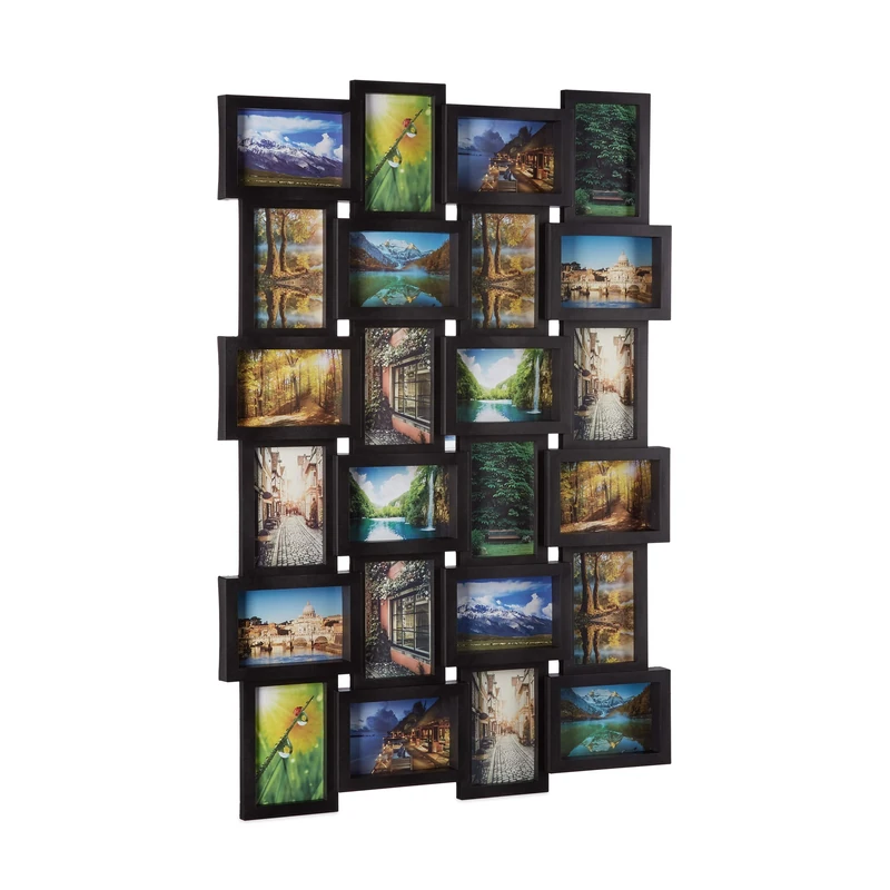 Relaxdays Picture Frame for 24 Photos, Individual Photo Collage, HxWxD: 59 x 86 x 2.5 cm, Black
