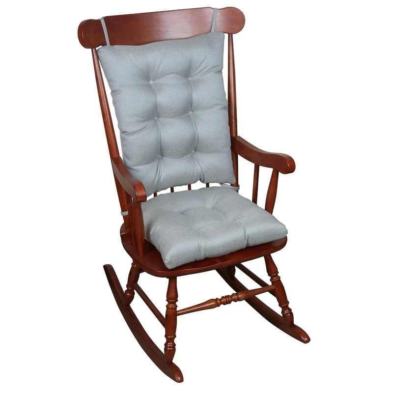 Klear Vu Omega Non-Slip Rocking Chair Cushion Set with Thick Padding and Tufted Design, Includes Seat Pad & Back Pillow with Ties for Living Room Rocker, 17x17 Inches, 2 Piece Set, Gray - Image 1