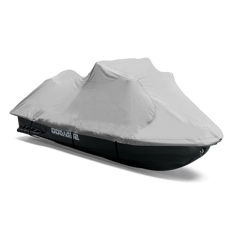 Heavy Duty Jetski Storage Cover - 118” to 126” Marine Grade Boat Cover with Rear Air Vents, Waterproof & Weather Resistant Fabric & Elastic Cord for Tight Custom Fit - Pyle PCVJS12