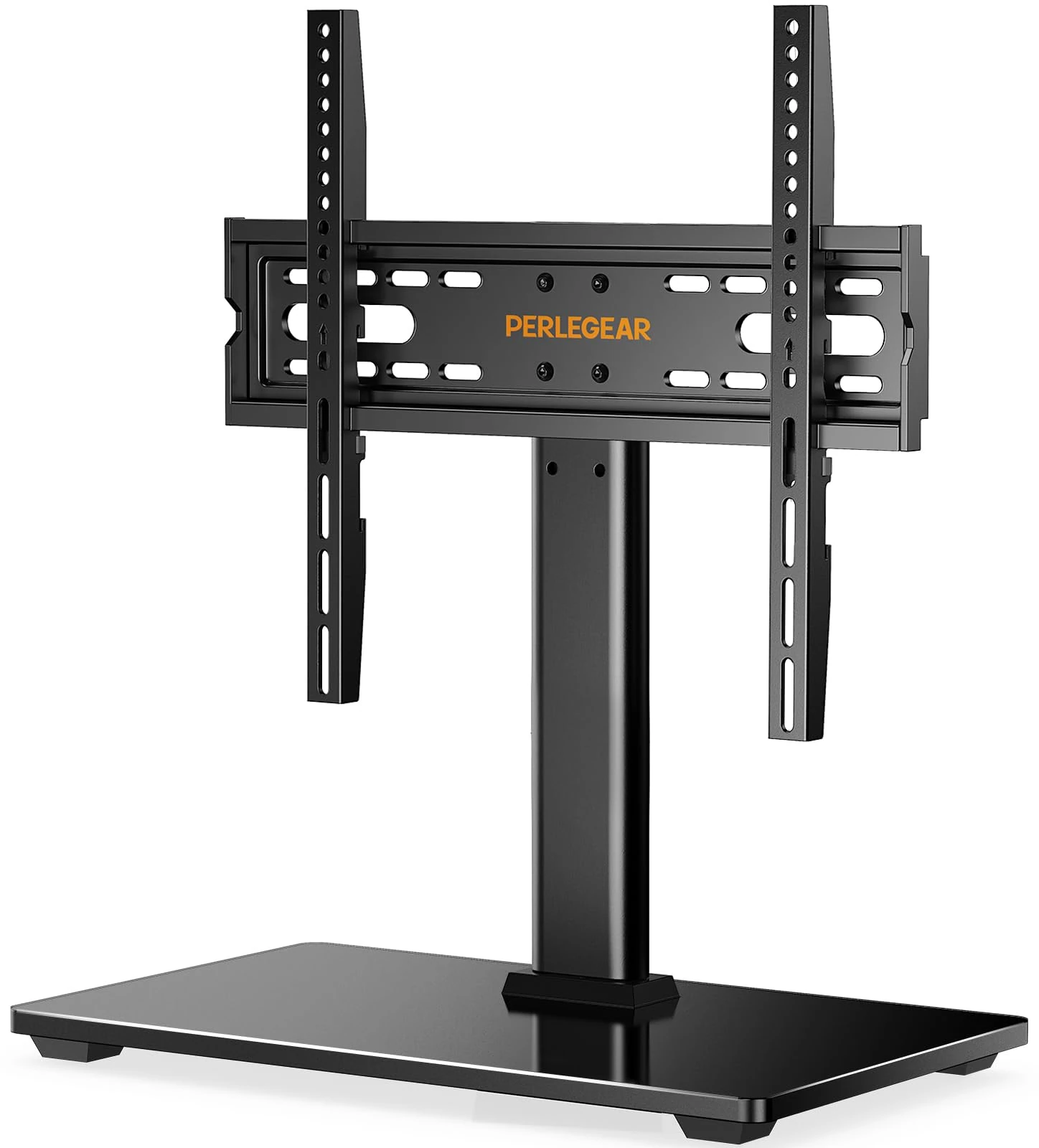 Perlegear Universal Table Top Pedestal TV Stand for 32"-60" LED Plasma Flat Curved Screens, Height Adjustable TV stand with Tempered Glass Base & Cable Management, Holds 40 KG Max.VESA 400x400mm
