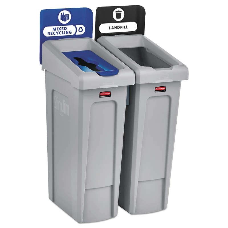 Rubbermaid Commercial Products 2007914 Slim Jim Recycling Station, 2 Stream Landfill/Mixed Recycling