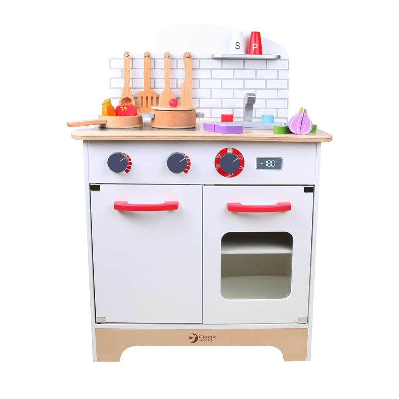 Classic World - Children's Wooden Chef's Mini Toy Kitchen Set, Role Playing Game with Pans, Utensiles and Food CW4201