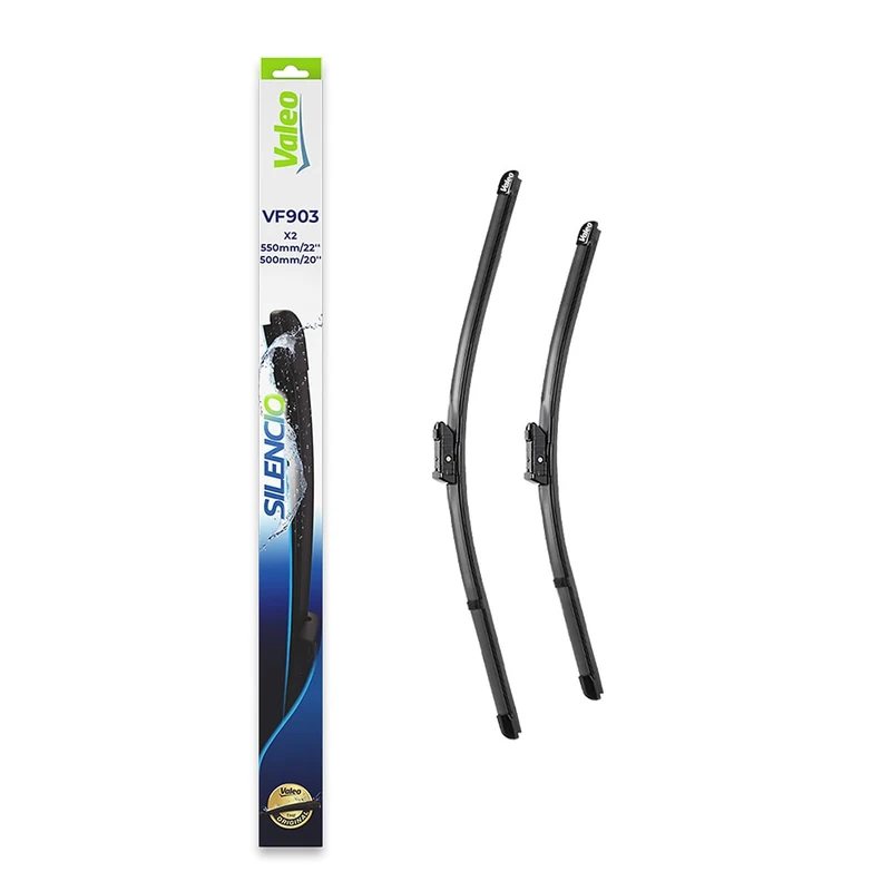 VALEO Silencio Wiper - VF903 - Kit of High Performance, Superior Road Visibility, Easy Installation Original Flat Blades 550mm/500mm - Front - Set of 2 Wiper Blades - 577903