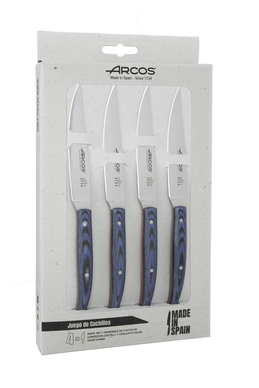 Arcos Series Table Knives - Table Knife Set 4 Pieces (Steak Knives) - Blade Nitrum Stainless Steel 4" - Handle Rosewood - Blue Color