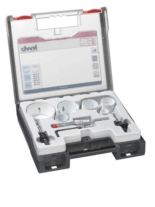 kwb 9-Piece Professional Bi-Metal Hole Saw Set, Vario Tooth Design, 8% Cobalt, Includes Voltage Tester, Ø 20, 30, 35, 40, 51 & 68 mm