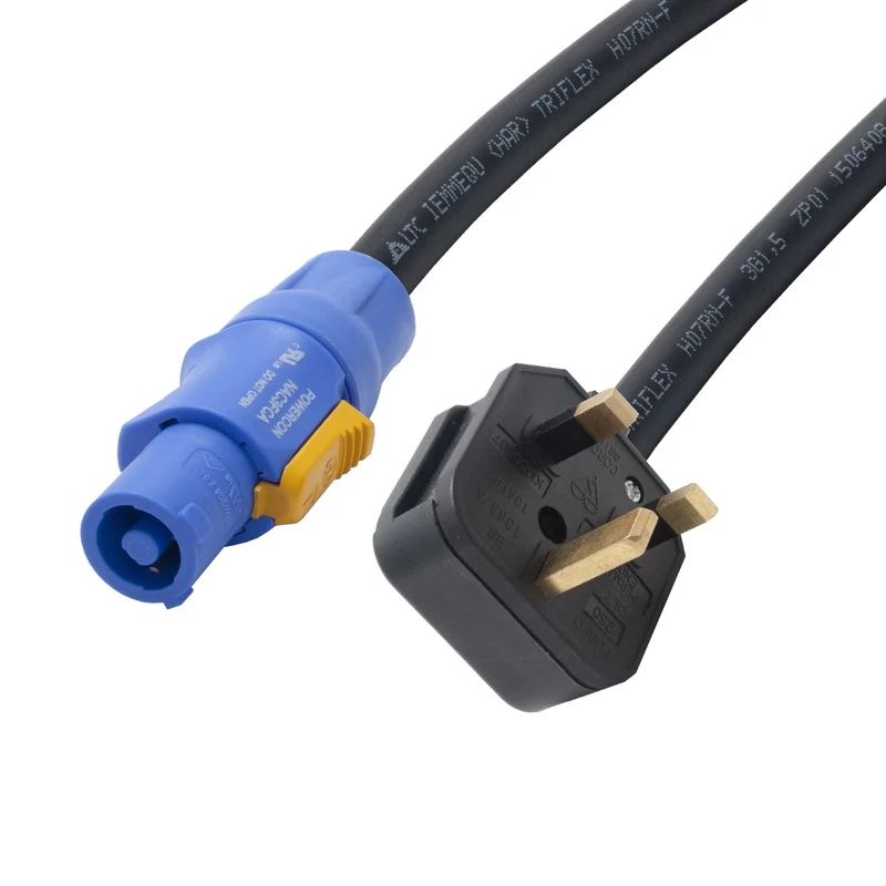 Neutrik Powercon H07 Cables. 20 amp Connectors. NAC3FCA - UK Plug. PA mains lead. 3x2.5mm Conductor Size. (10m) - Image 1