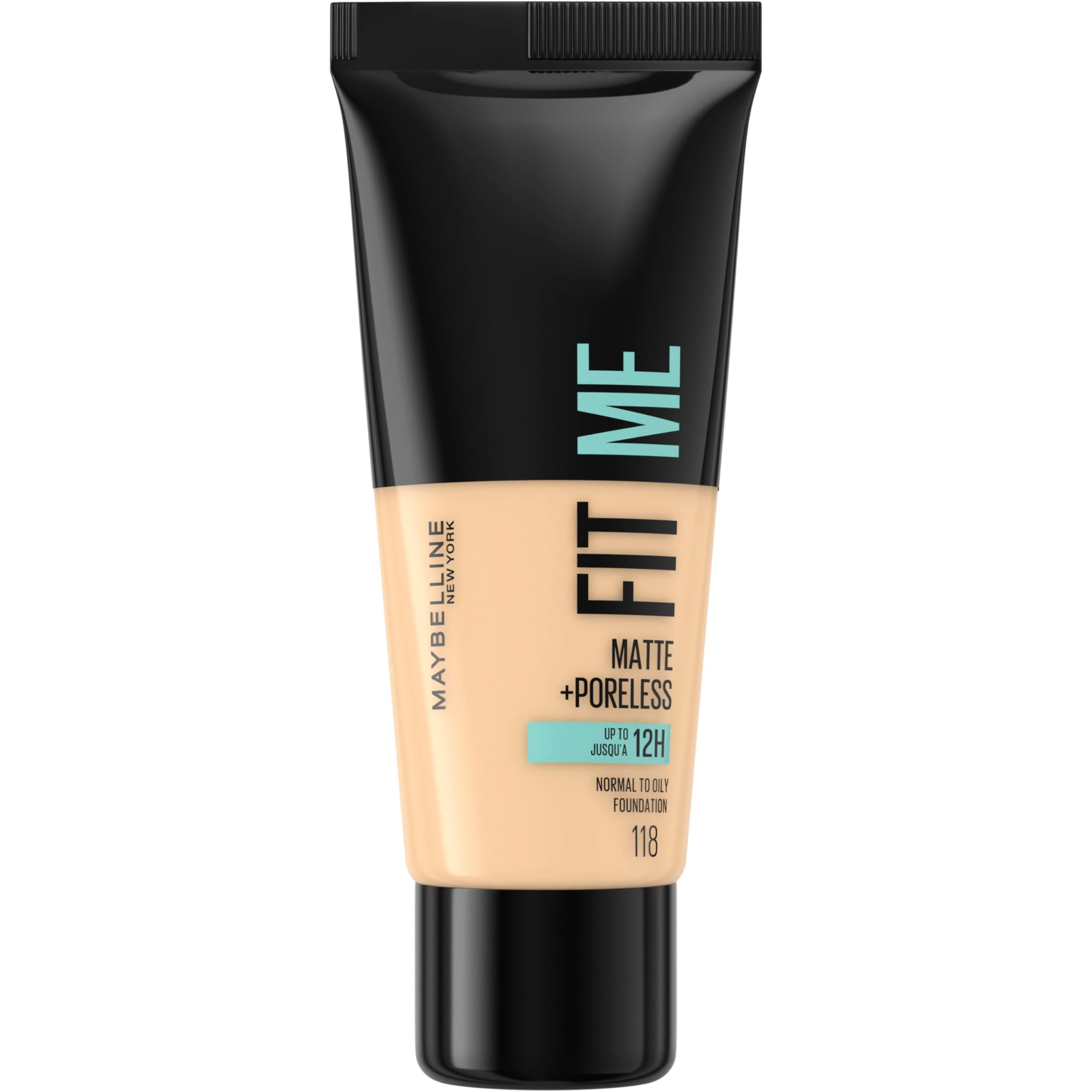 Maybelline Fit Me Foundation, Medium Coverage, Blendable With a Matte and Poreless Finish, For Normal to Oily Skin, Shade: 118 Light Beige, 30ml