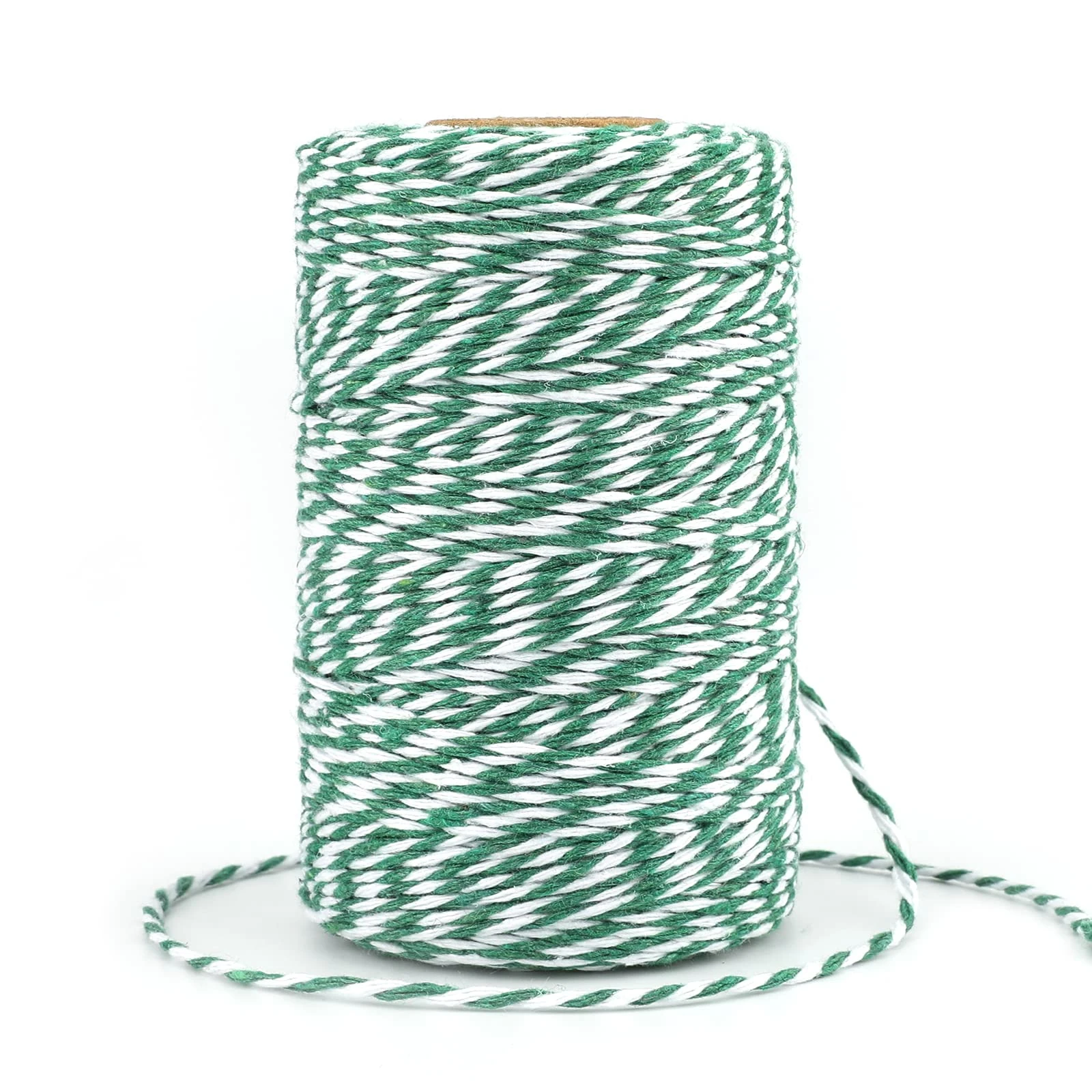 G2PLUS Green and White Bakers Twine: 2mm Cotton String Wrapping, DIY Crafts, Holiday Decorations and Packaging Projects, 100M