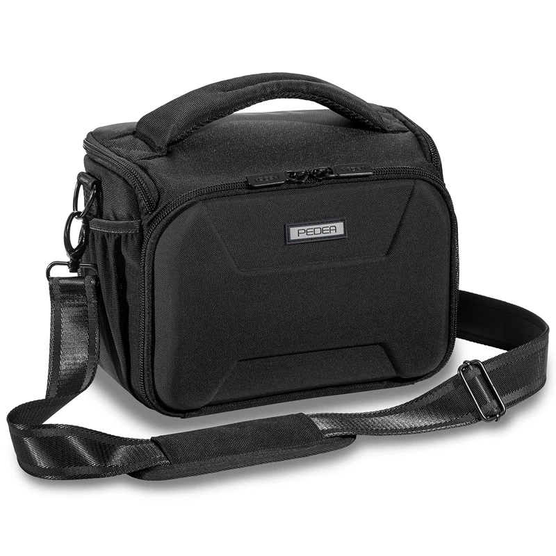PEDEA DSLR camera bag "Guard" Camera bag for SLR cameras with waterproof rain cover, carrying strap and accessory compartments, Size L, black