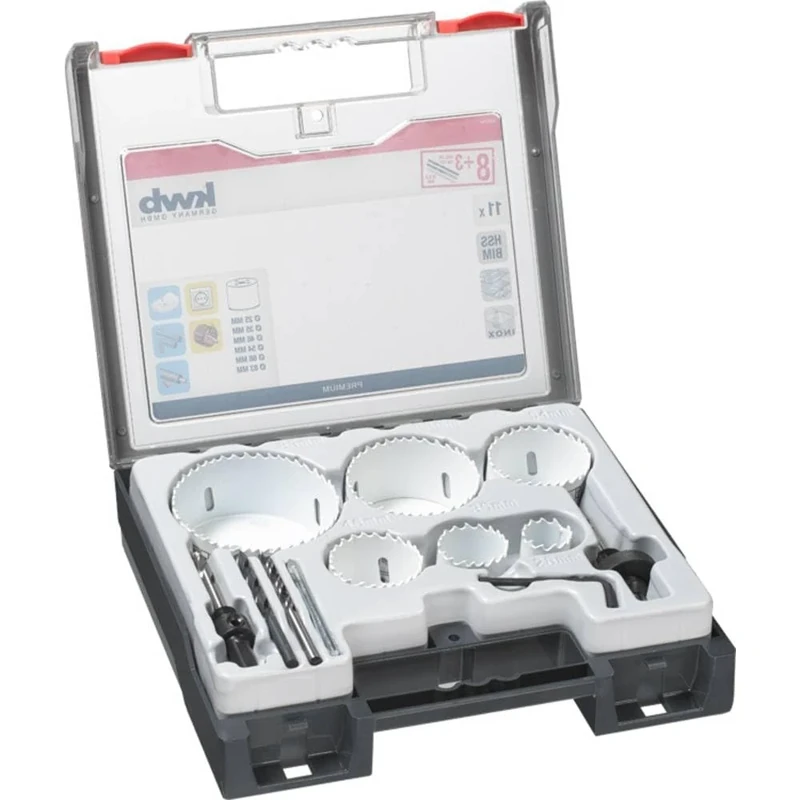 kwb 11-Piece Hole Saw Set with Vario Tooth Design, Includes 6mm Wood Drill Bit, Metal Drill Bit, and Glass Drill Bit
