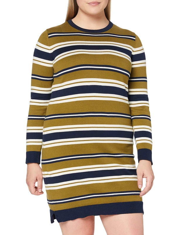 Peopletree Women's Dionne Dress, Multicoloured (Navy and Khaki), 16