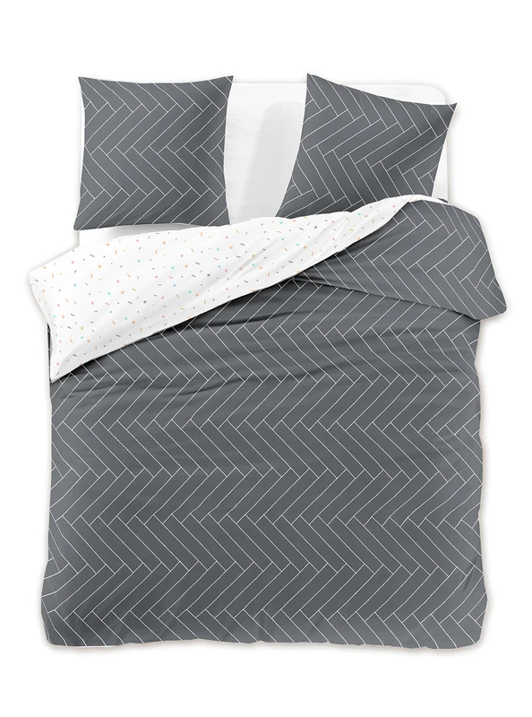 DecoKing Premium 29398 Bed Linen 230 x 220 cm 2 Pillowcases 50 x 75 Graphite Geometric Pattern Duvet Covers Renforcé Cotton Mako Satin Cotton Sateen Double-Sided Ducato Collection Panels Grey White