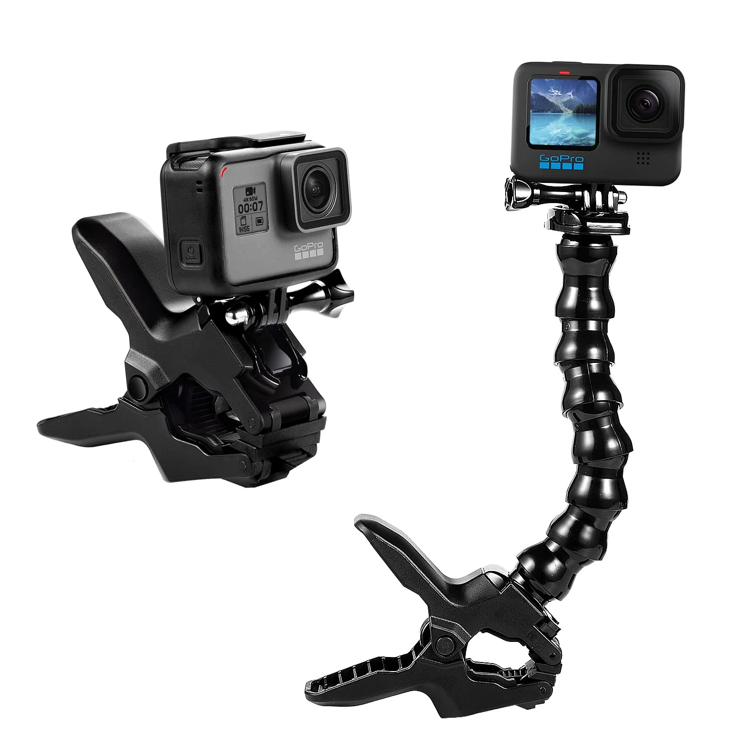 Suptig Jaws Flex Clam Mount Gooseneck for Gopro Hero 13, 12, 11, 10, 9, 8, 7, 6, 5, 4, 3, Hero Session, Dji Action, Insta 360, More Action Cam.