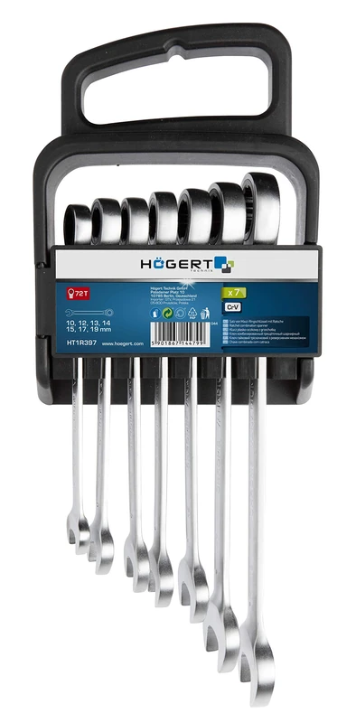 Högert HT1R397 Combination Spanner Set with Ratchet 10-19 mm CRV 6140