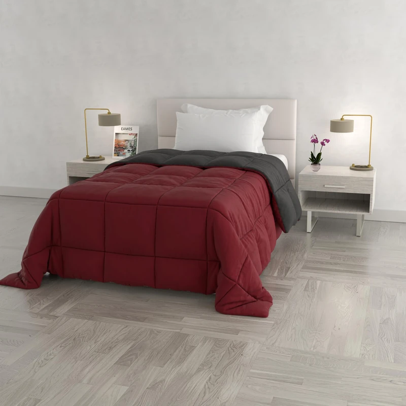 Italian Bed Linen Elegant Winter Quilt, 220x260cm, Bordeaux/dark grey