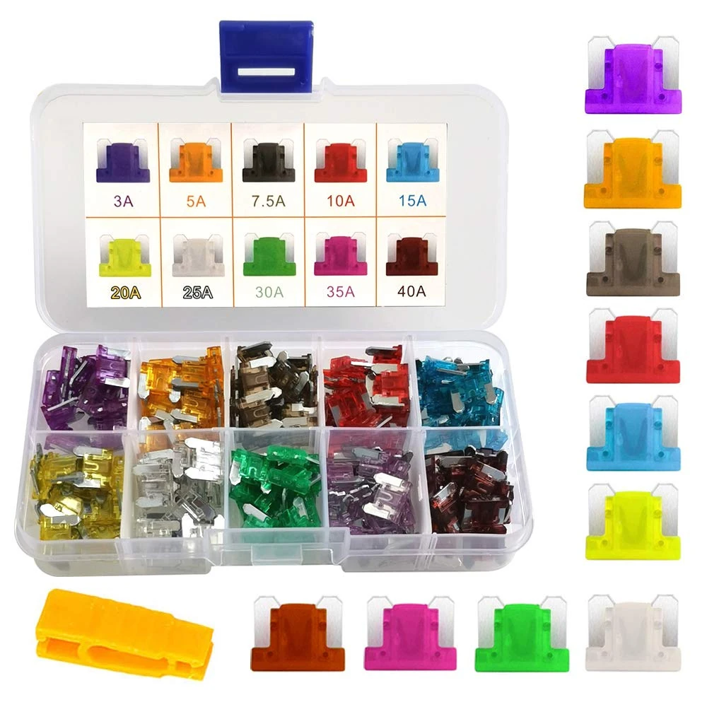 Gebildet Low Profile Car Fuse Set 100 pcs 12V-24V Assorted Small Blade for Auto, Truck, SUV, Home (3/5/7.5/10/15/20/25/30/35/40 AMP Replacement)
