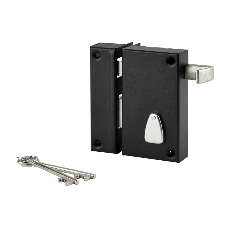 THIRARD 1060 6 Gorges 00034020-Wall Mounted Pull 75 X 130 mm Chest and Strike Steel Cambered-Left Draw Version-Appliques Locks-6 Grooves, Black