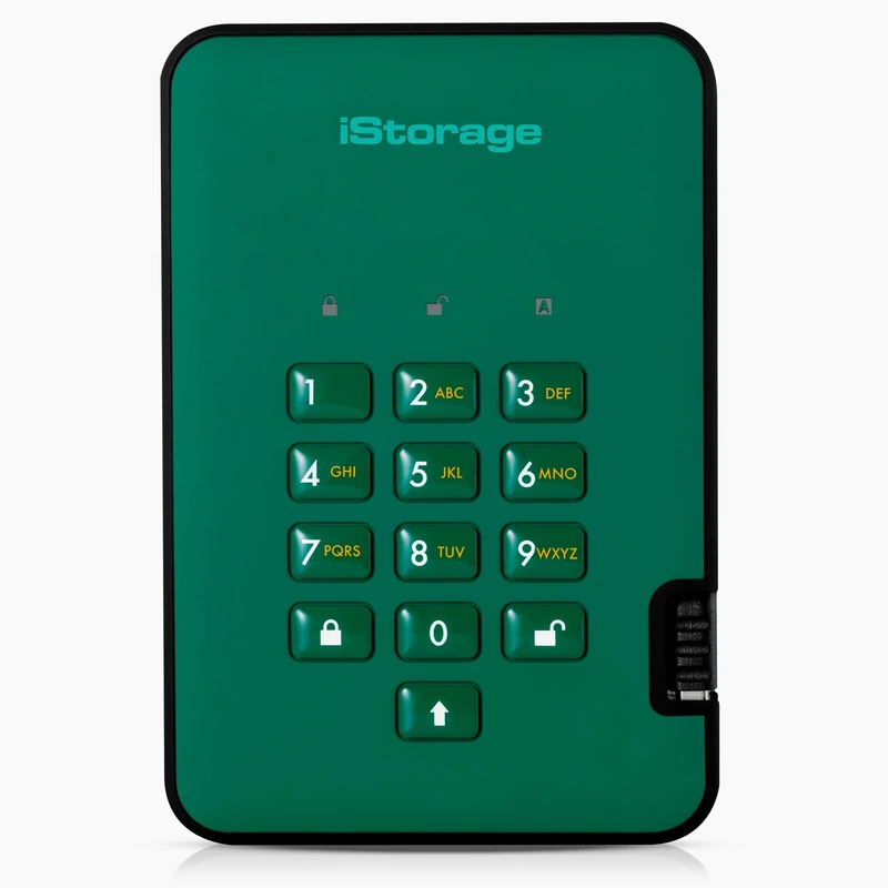 iStorage diskAshur2 SSD 2TB Green - Secure portable solid state drive - Password protected - Dust & water resistant - Hardware Encryption