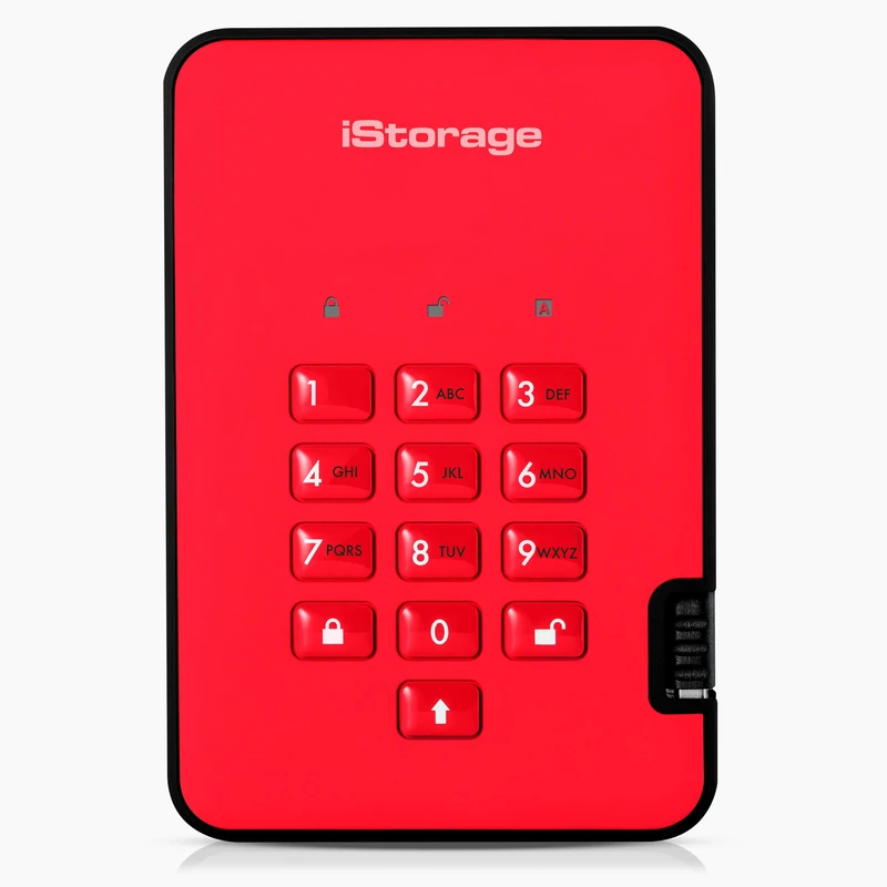 iStorage diskAshur2 SSD 4TB Red - Secure portable solid state drive - Password protected - Dust & water resistant - Hardware Encryption