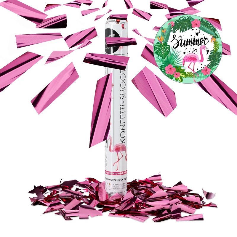 Relaxdays Party Popper Pink, Metallic Party Popper, 40 cm Confetti Spreader for Bachelorette Hen Party, Pink