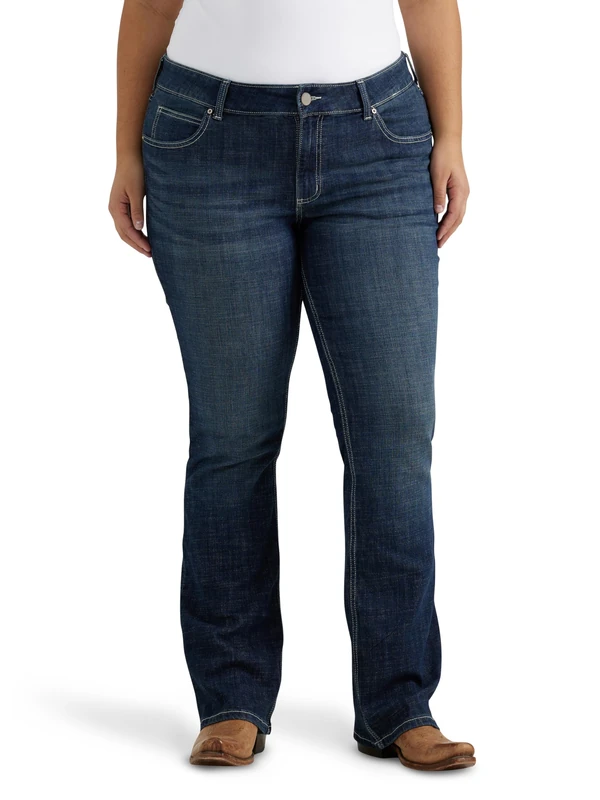 Wrangler Women's Plus Mid Rise Straight Jean, Dark Blue, 26W x 34L