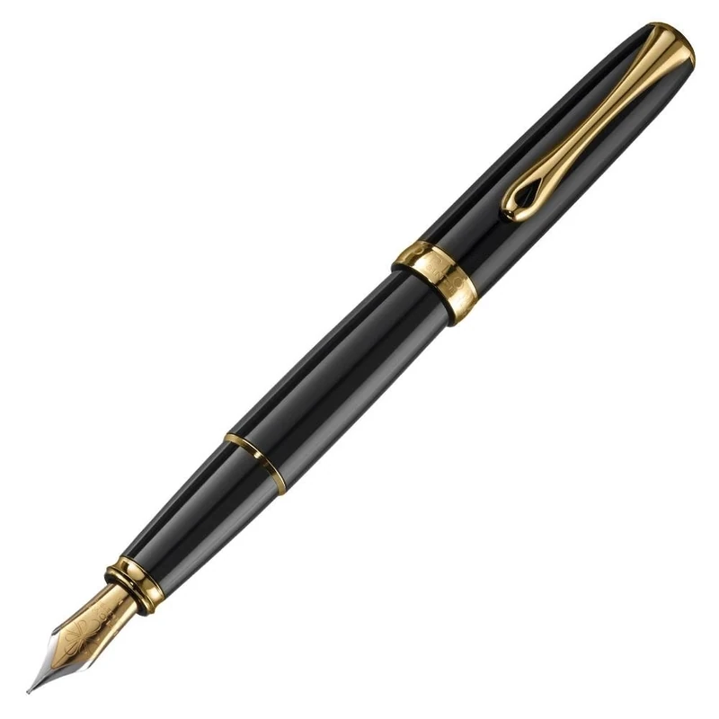 Diplomat Excellence A2 Trim Fountain Pen with Steel Broad Nib - Black Lacquer/Gold