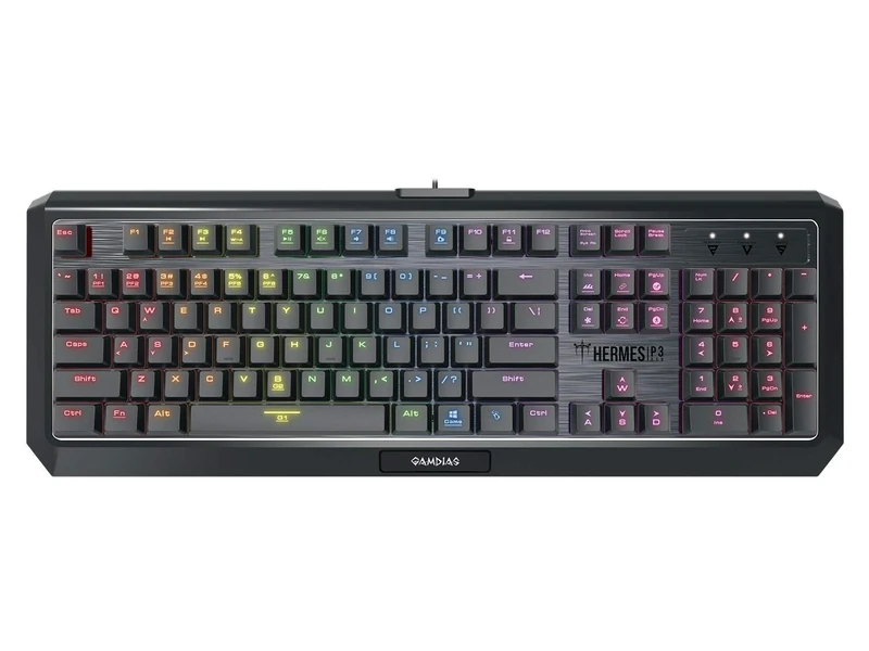 GAMDIAS Hermes P3 Black Mechanical USB Gaming Keyboard 104 Keys Low Profile RGB Switches Blue Backlit Keyboard UK Layout