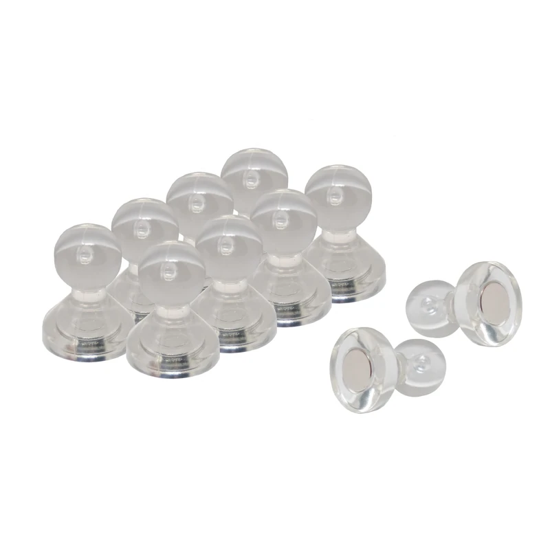Medium Transparent Acrylic Push Pin Magnet for Fridge, Whiteboard, Noticeboard, Filing Cabinet - 15mm dia x 21mm tall - Pack of 100