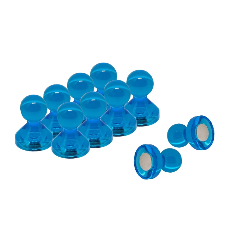 Medium Blue Acrylic Push Pin Magnet for Fridge, Whiteboard, Noticeboard, Filing Cabinet - 15mm dia x 21mm tall - Pack of 100