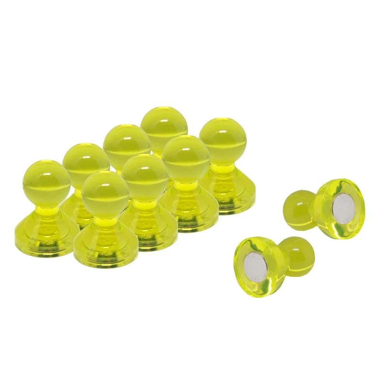 Medium Yellow Acrylic Push Pin Magnet for Fridge, Whiteboard, Noticeboard, Filing Cabinet - 15mm dia x 21mm tall - Pack of 100