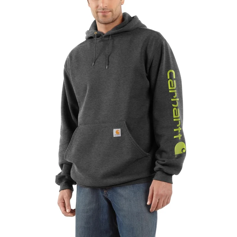 Carhartt Men's Loose Fit Midweight Logo Sleeve Graphic Sweatshirt, Carbon Heather, XS