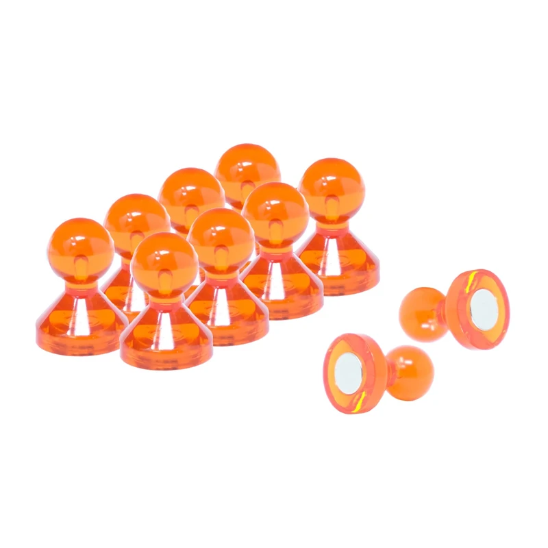 Medium Orange Acrylic Push Pin Magnet for Fridge, Whiteboard, Noticeboard, Filing Cabinet - 15mm dia x 21mm tall - Pack of 100