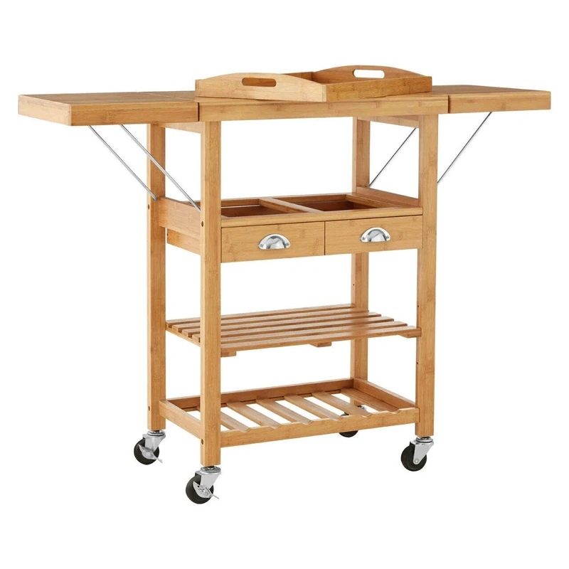 Premier Housewares Kitchen Trolley, Wood, Natural, 40 x 125 x 90 cm