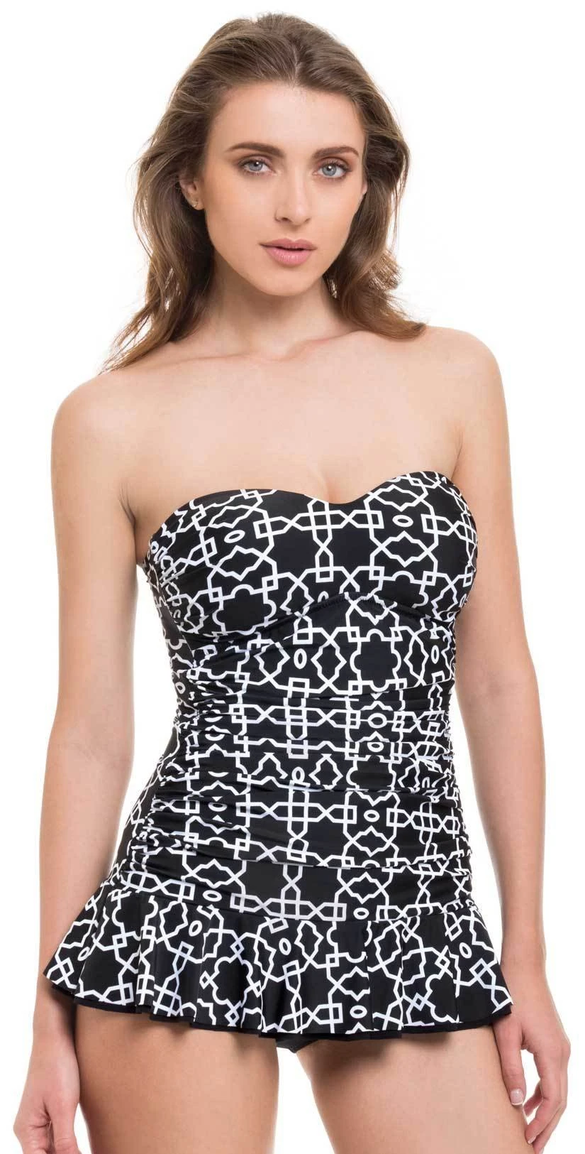Profile by Gottex Profile Blk&Whtprint Swimdress 38