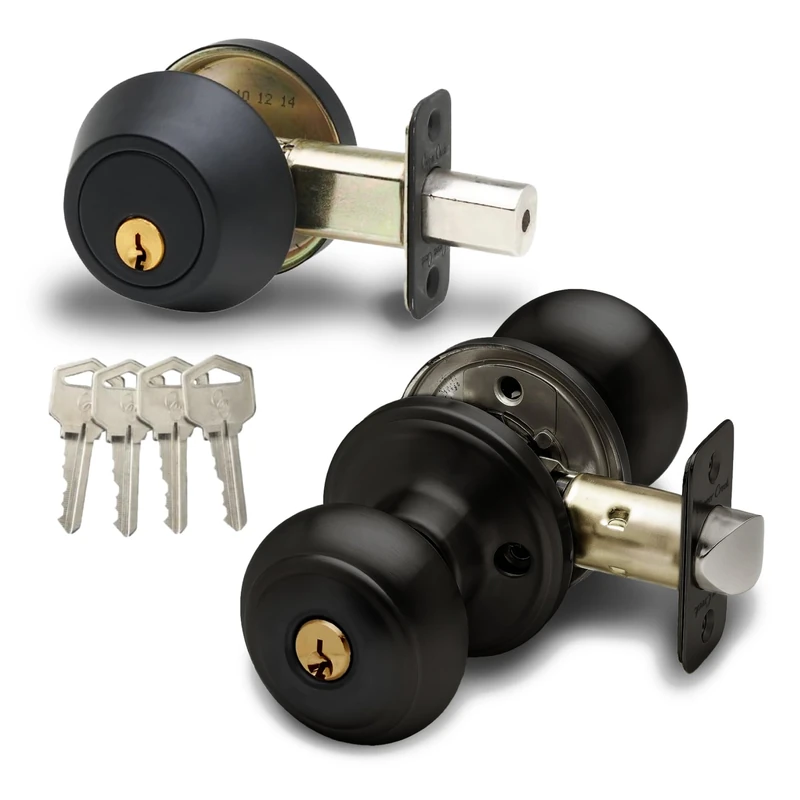 Copper Creek CKDB141-BC Colonial Door Knob Keyed Alike with Deadbolt Combination, Black