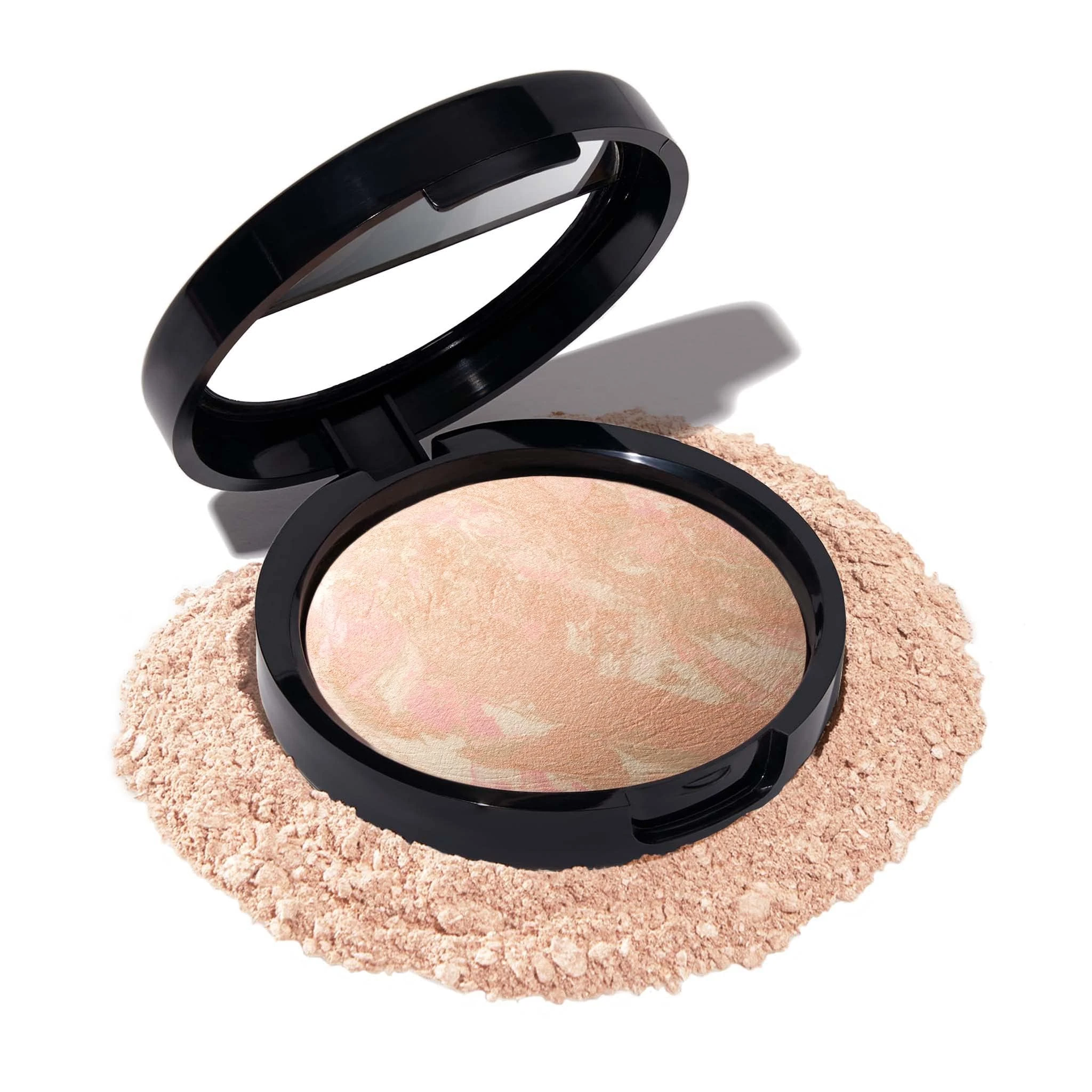 LAURA GELLER Baked Balance-n-Glow Illuminating Powder Foundation (Porcelain) Buildable Sheer to Light Coverage Baked Foundation, Satin Finish