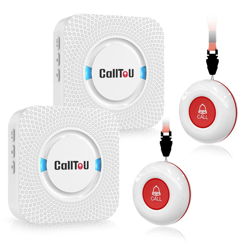 CallToU Wireless Personal Alarms for Elderly Call Button Panic Alarm 500ft Nurse Call Bell Patient SOS System for Home/Personal Caregiver Pager with 2 UK Plug-In Receiver 2 Waterproof Button